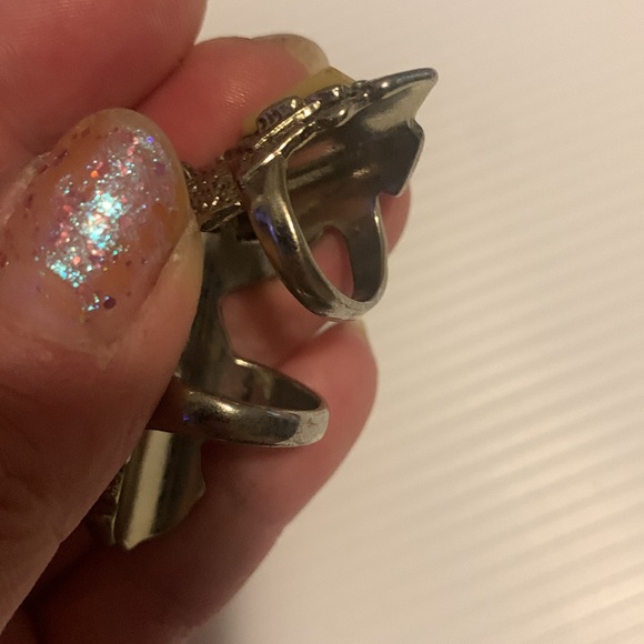 Yellow Gemstone Statement Ring vintage. Has 2 bands unique boho whimsical Y2K - Picture 6 of 8